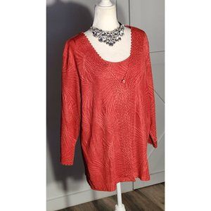 UNBRANDED BLOUSE RED 3-4 SLEEVE POLY-SPANDEX NO SIZE INFORMACIÓN IS LIKE(2X)